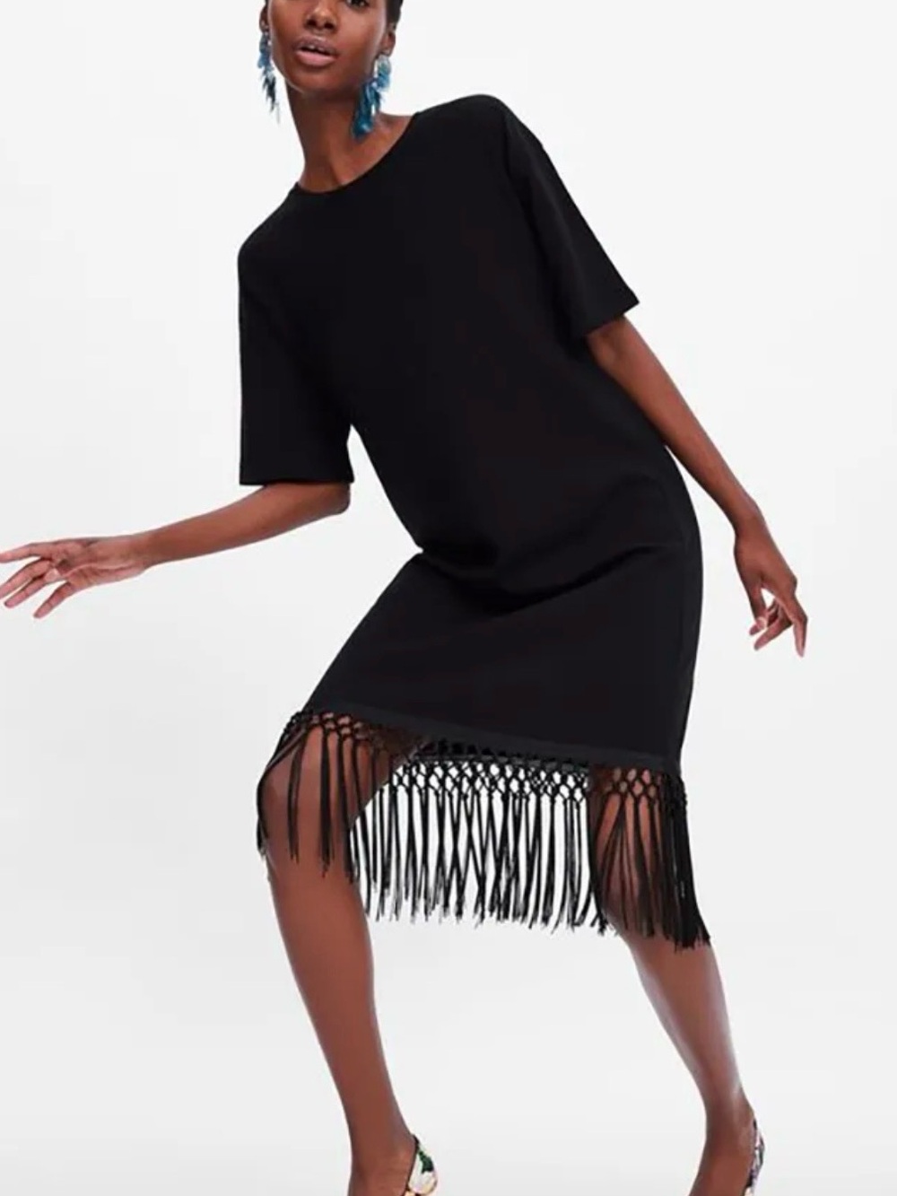 NWT Zara Black Fringe-Hem Shift Dress - Women
